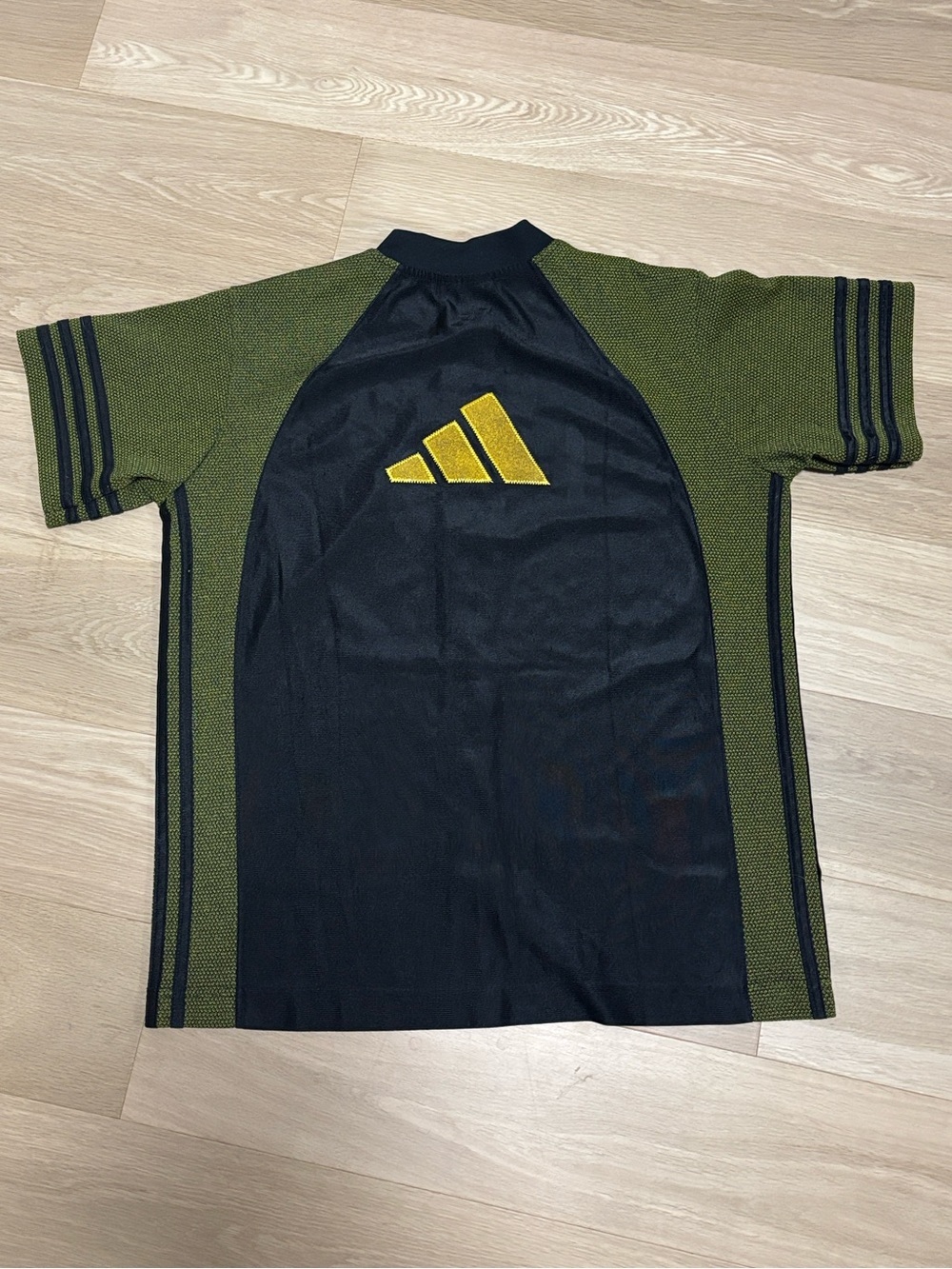 Vintage (S) 90s Adidas Colour-Block 3-Stripe Shirt Jacket Yellow Black Heathered - Picture 11 of 16